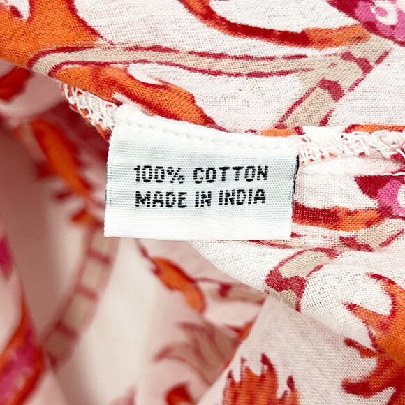 Roller Rabbit Amanda Kurta Paisley Orange V-Neck 3/4 Sleeve Tunic Small - Picture 9 of 10